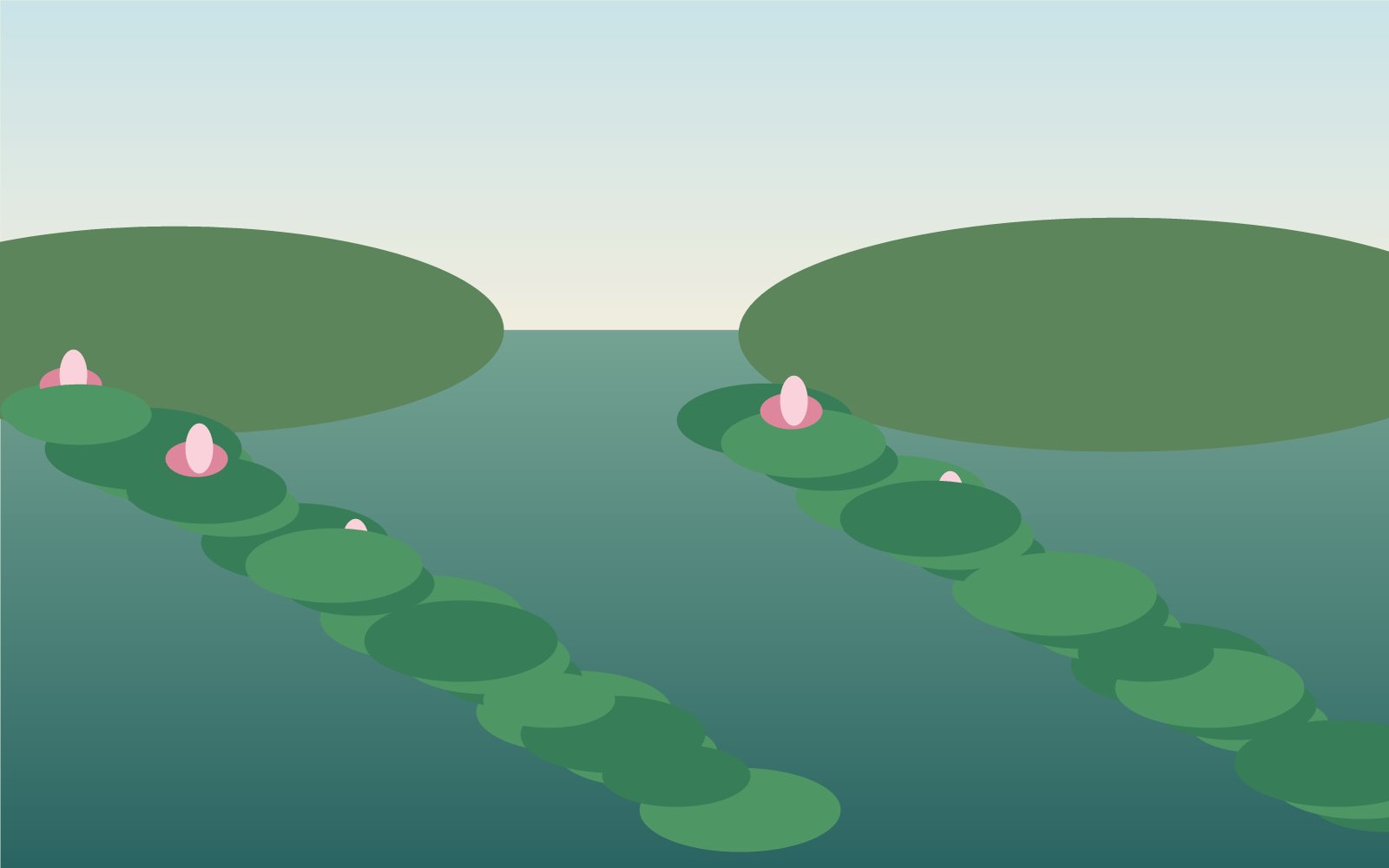Illustrative lotus pond scene for Lotus Farm Ranch Guanyin, not an actual site photo